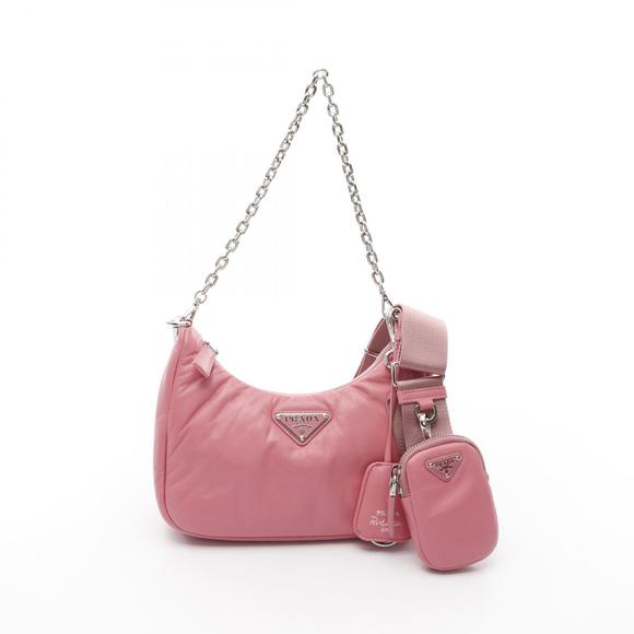 Prada Re Edition Embroidered Drill Riamo FI Leather Shoulder Bag Pink - Picture 1 of 7
